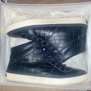 Jimmy Choo Navy Crocodile-Embossed Sneakers